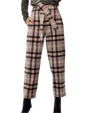 Aritzia Wilfred Tie Front Trouser Pants Plaid Wool Cashmere 6 Career Classic